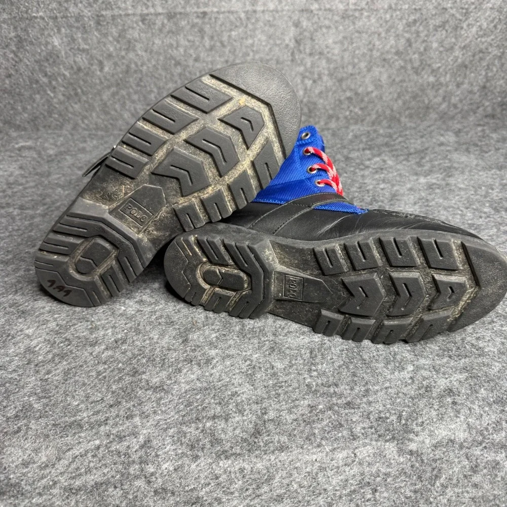 Polo Ralph Lauren Ranger Hi II Boys Boots Black Blue‎ Leather USA Ski Patch 5.5Y